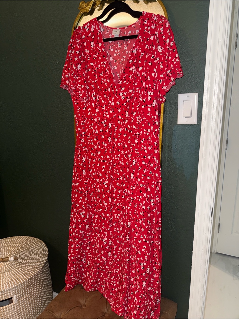 a new day Red Floral V-Neck Maxi Dress with White Print